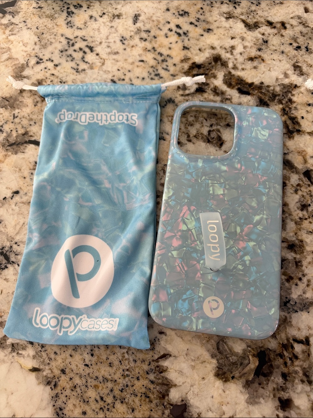 14 Pro Max Loopy Case Iridescent Aqua Phone Case with Loop